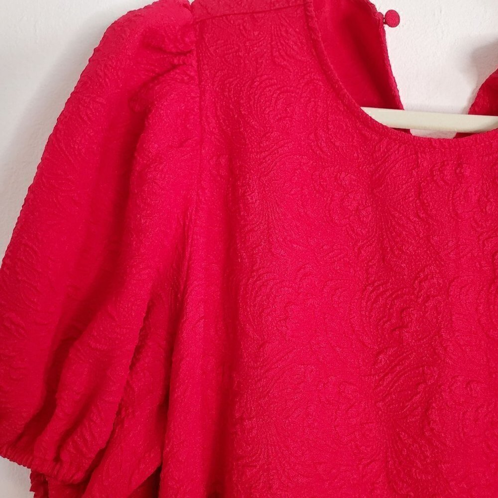 Scoop neck Puff Sleeves Red Dress Women Size M - Picture 9 of 13